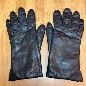 Fownes Brown Black Leather Rabbit Fur Lined Gloves